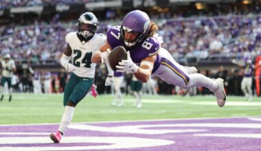 Vikings TE T.J. Hockenson criticizes 'ridiculous' touchdown reversal in loss to Eagles