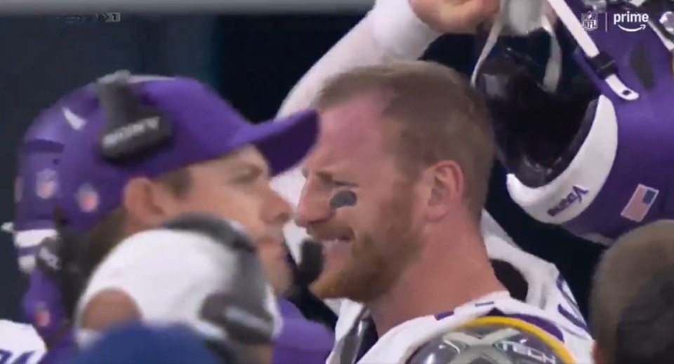 Carson Wentz Vikings QB helmet throw