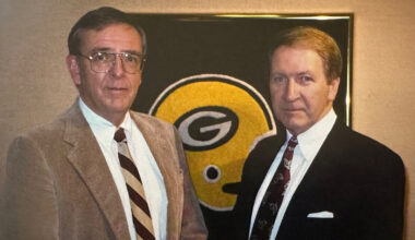Ron Wolf, left, on his first day with the Packers, pictured with Bob Harlan.