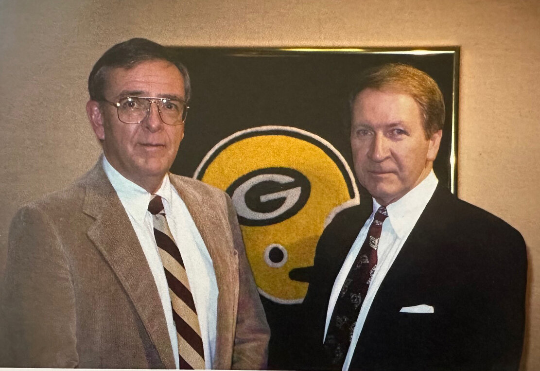 Ron Wolf, left, on his first day with the Packers, pictured with Bob Harlan.