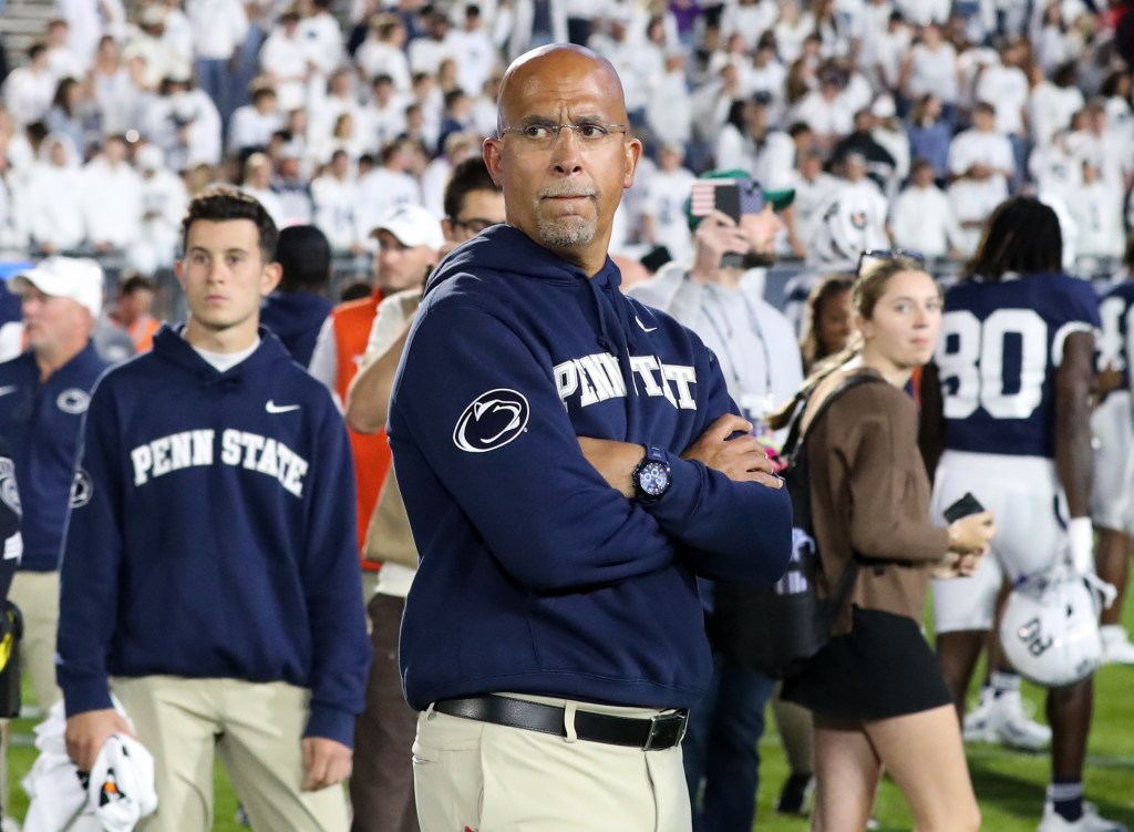 Penn State Nittany Lions head coach James Franklin stands on the field following the game against the Northwestern Wildcats at Beaver Stadium. 