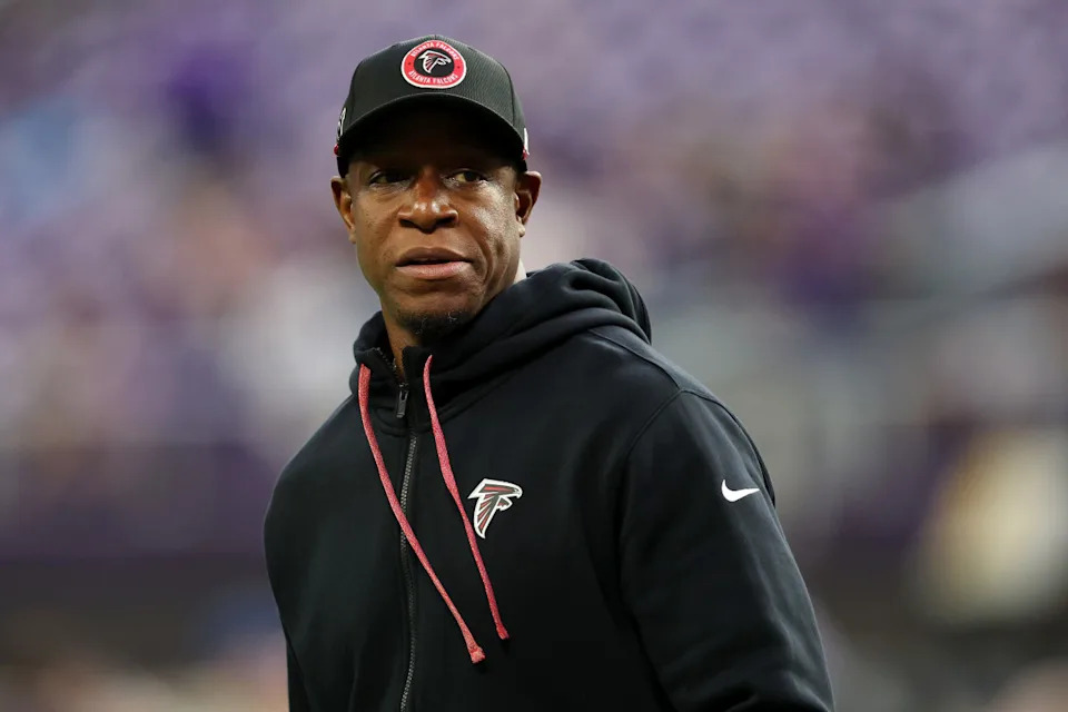MINNEAPOLIS, MINNESOTA - DECEMBER 08: Head coach Raheem Morris of the Atlanta Falcons looks on before the game against the Minnesota Vikings at U.S. Bank Stadium on December 08, 2024 in Minneapolis, Minnesota. (Photo by David Berding/Getty Images)David Berding&sol;Getty Images