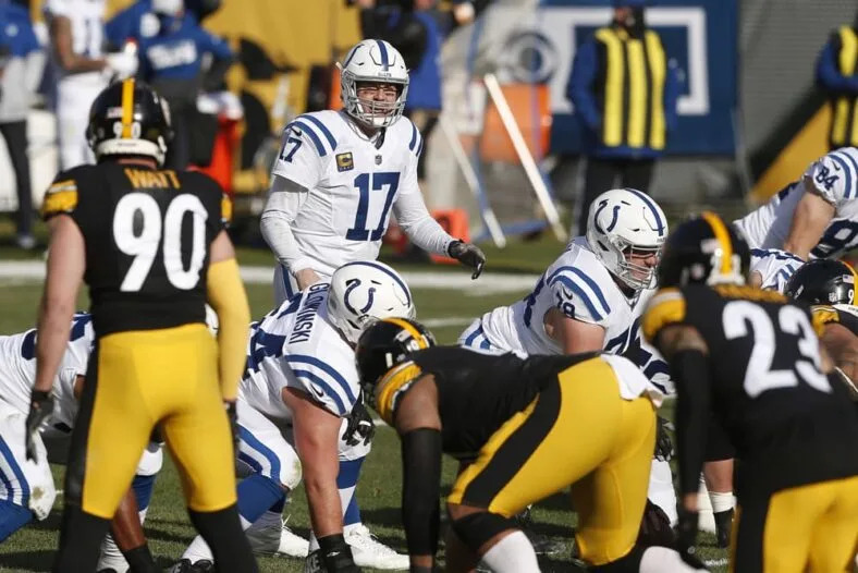 PITTSBURGH, PA – DECEMBER 27: Indianapolis Colts Quarterback Philip Rivers (17) calls out to his team at the line during a NFL game between the Indianapolis Colts and the Pittsburg Steelers on December 27, 2020 at Heinz Field in Pittsburg PA. (Photo by Jeffrey Brown/Icon Sportswire)