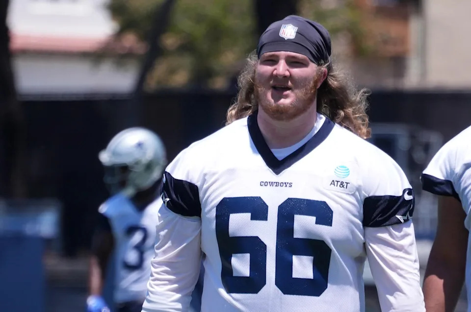 Jul 27, 2023; Oxnard, CA, USA; Dallas Cowboys guard T.J. Bass (66) Kirby Lee-USA TODAY Sports