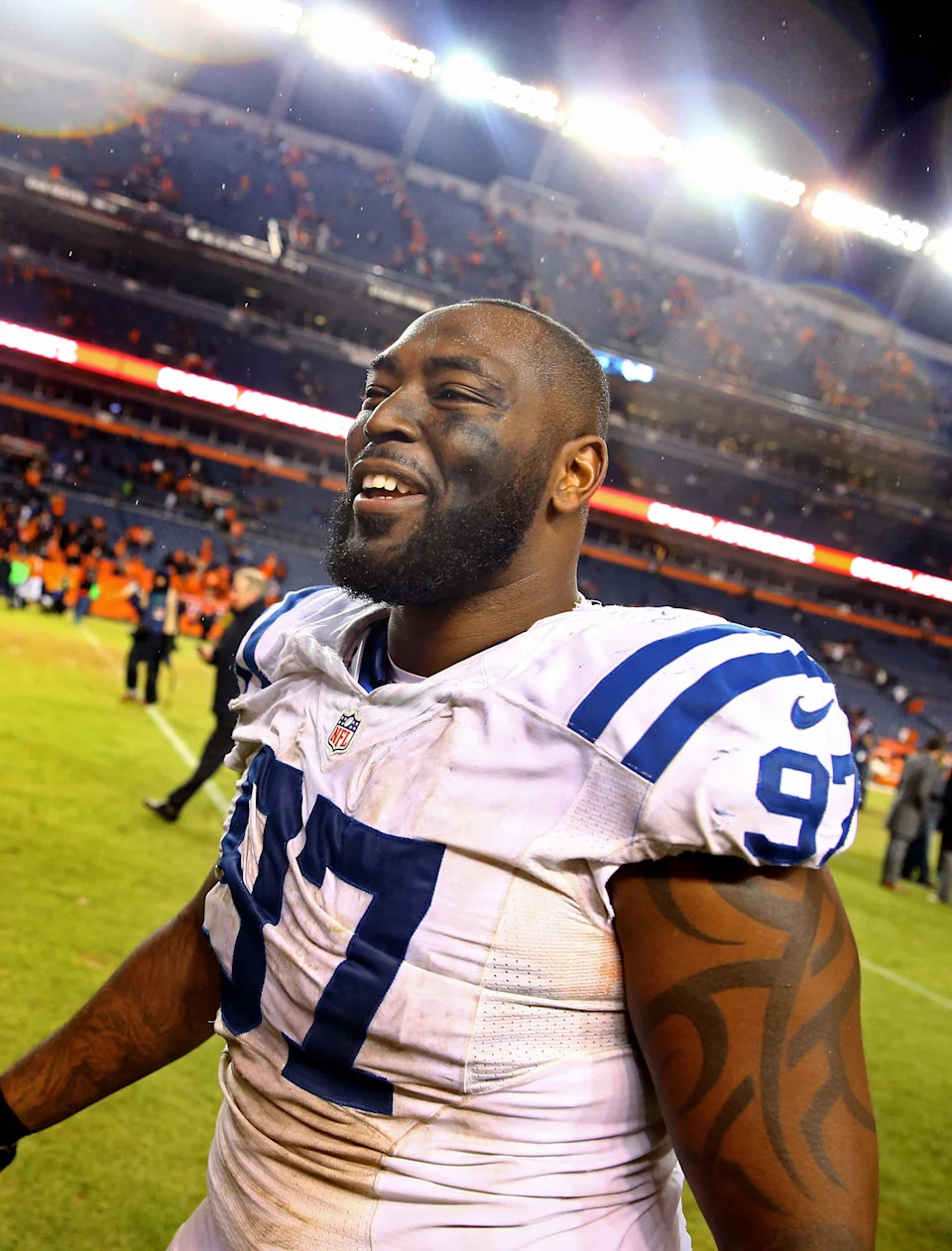 Indianapolis Colts defensive end Arthur Jones after playing the Denver Broncos in the 2014 AFC Divisional playoff football game at Sports Authority Field at Mile High. The Colts defeated the Broncos 24-13.