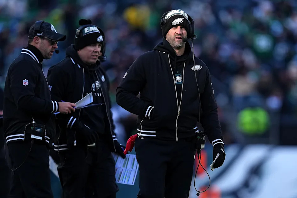 Head coach Nick Sirianni of the Philadelphia Eagles looks on from the sidelines in the second quarter of the game against the New York Giants at Lincoln Financial Field on January 05, 2025 in Philadelphia, Pennsylvania.