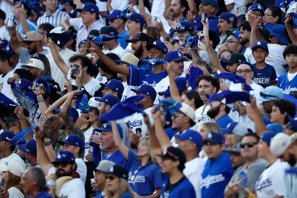 Dodgers fans cheer during Game 4 of the NLDS. (Ronald Martinez/Getty Images)