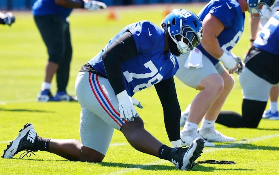 New York Giants offensive tackle Andrew Thomas during football practice, Friday, Sept.19, 2025. Noah K. Murray-NY Post