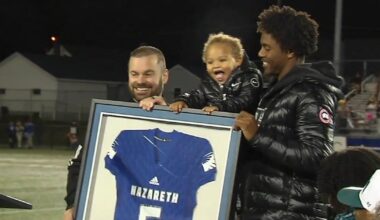 ‘Inspirational figure’: Blue Eagle pride soars as Jahan Dotson's jersey retired in Nazareth | Nazareth Area