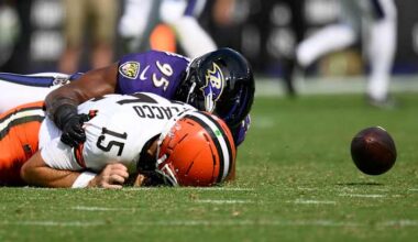 Jackson throws 4 TD passes, and the Ravens close strong in a 41-17 victory over the Browns