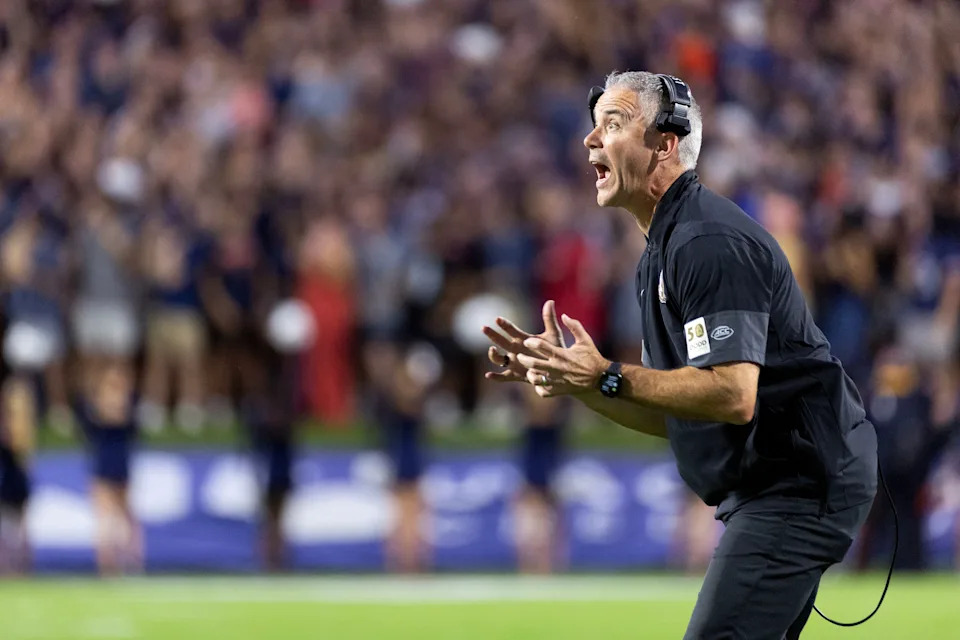 CHARLOTTESVILLE, VIRGINIA - SEPTEMBER 26: Head coach Mike Norvell of the Florida State Seminoles reacts to a play in the first half during a game against the Virginia Cavaliers at Scott Stadium on September 26, 2025 in Charlottesville, Virginia. (Photo by Ryan M. Kelly/Getty Images)