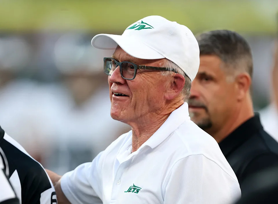 EAST RUTHERFORD, NEW JERSEY - AUGUST 22: New York Jets owner Woody Johnson walks on the field before the NFL Preseason 2025 game between Philadelphia Eagles and New York Jets at MetLife Stadium on August 22, 2025 in East Rutherford, New Jersey. (Photo by Elsa/Getty Images)