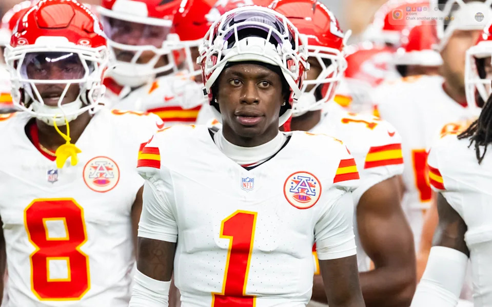 Kansas City Chiefs wide receiver Xavier Worthy in an NFL game against the Arizona Cardinals.Mark J&period; Rebilas-Imagn Images