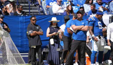 Why does Colts owner Carlie Irsay-Gordon wear a headset on sideline?