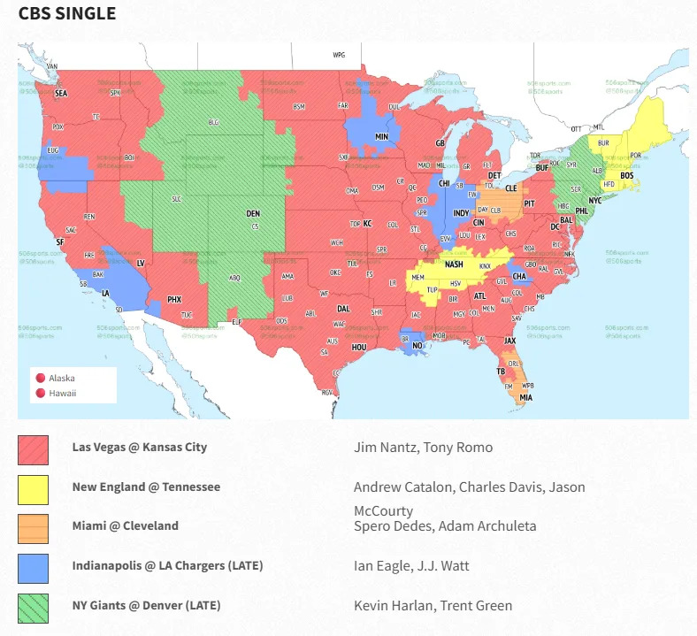 Week 7 NFL TV map.