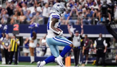 Dallas Cowboys running back Miles Sanders (24) runs the ball for a touchdown in the second half of an NFL football game against the New York Giants Sunday, Sept. 14, 2025, in Arlington, Texas. (AP Photo/Jeffrey McWhorter)