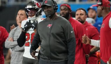 Tampa Bay head coach Todd Bowles look on during the first half of Tampa Bay's 24-9 loss at Detroit Monday night. (AP Photo/Paul Sancya)
