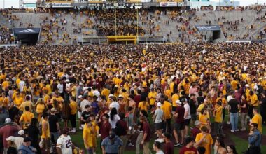 fine Arizona State storm the football field Texas Tech win...