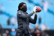 Dallas Cowboys cornerback Trevon Diggs warms up prior to an NFL football game against the...