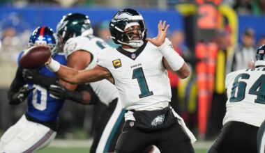 Jalen Hurts throws an interception among mistakes that lead to the Eagles’ 2nd consecutive loss