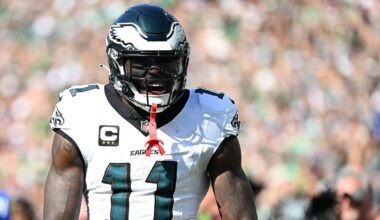 Philadelphia Eagles wide receiver AJ Brown reacts (file photo)