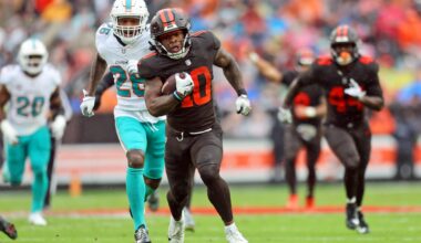 Cleveland Browns running back Quinshon Judkins vs. Miami Dolphins, October 19, 2025