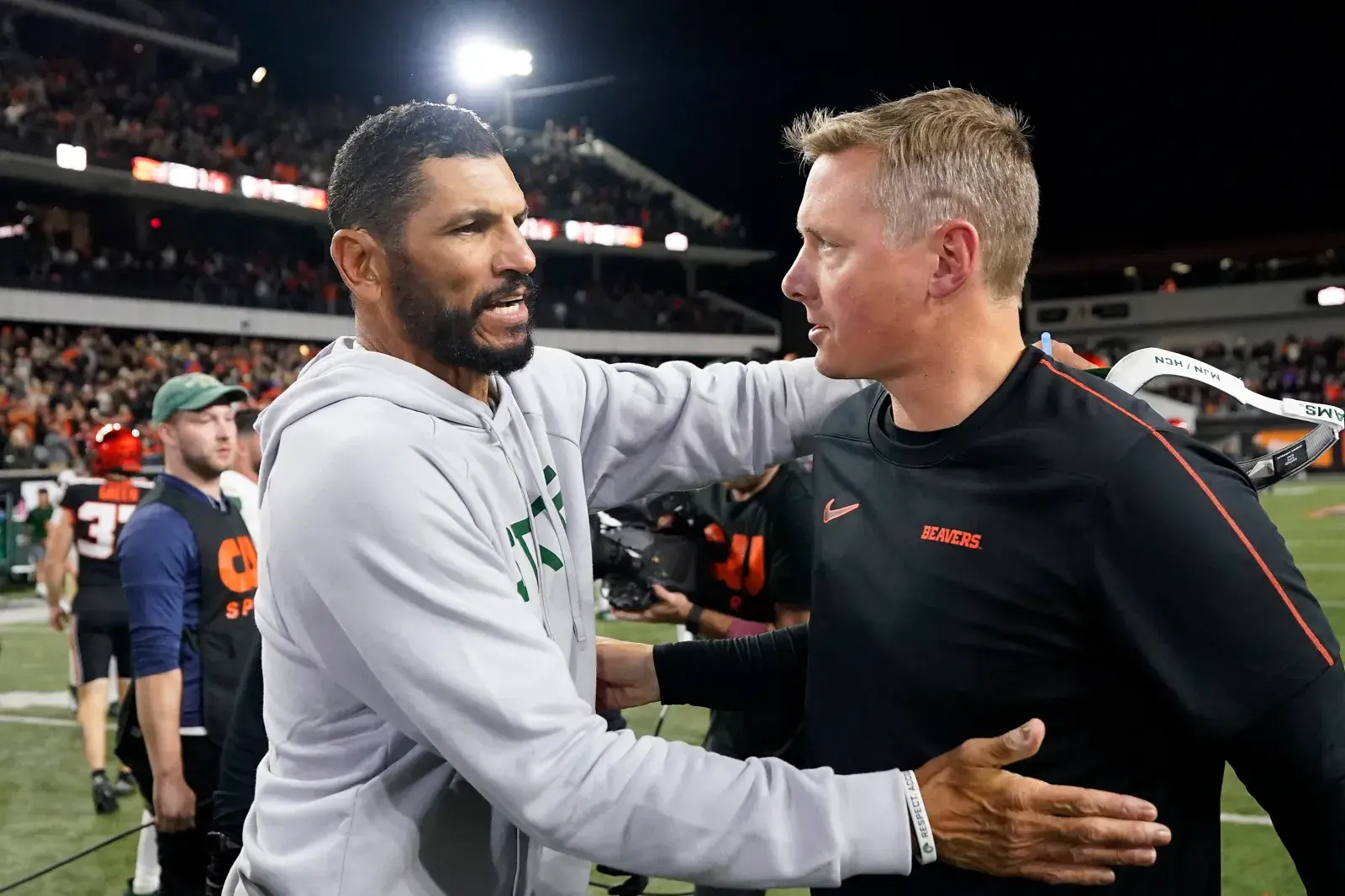 Head coach Jay Norvell (L) of the Colorado State Rams