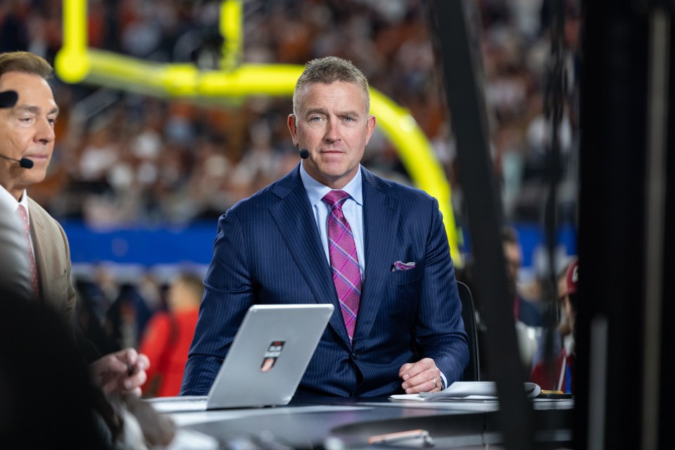 Kirk Herbstreit looks on from the set of College Gameday prior to the CFP Semifinal Cotton Bowl Classic football game between the Ohio State Buckeyes and Texas Longhorns on January 10, 2025 at AT&T Stadium in Arlington, TX.