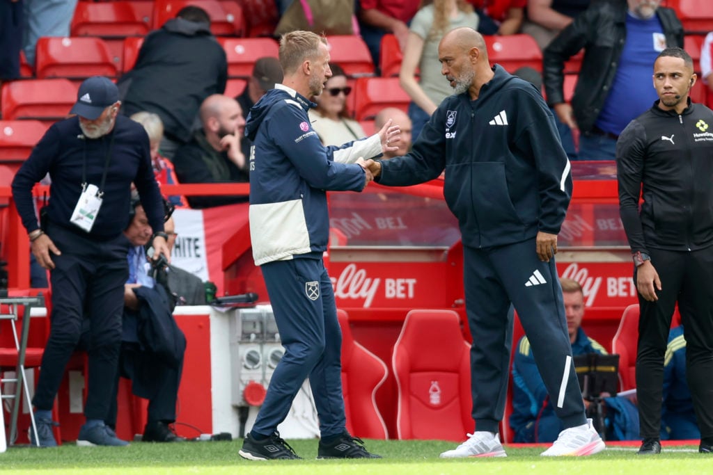 West Ham head coach Graham Potter shakes hands with Nottingham Forest manager Nuno Espirito Santo before his sacking