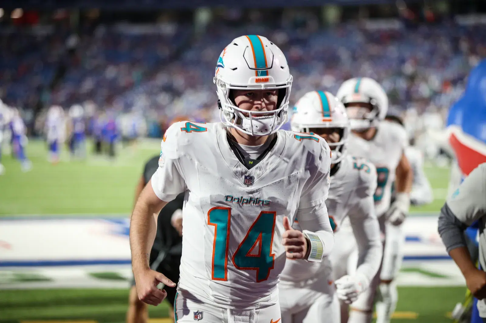 Quinn Ewers #14 of the Miami Dolphins