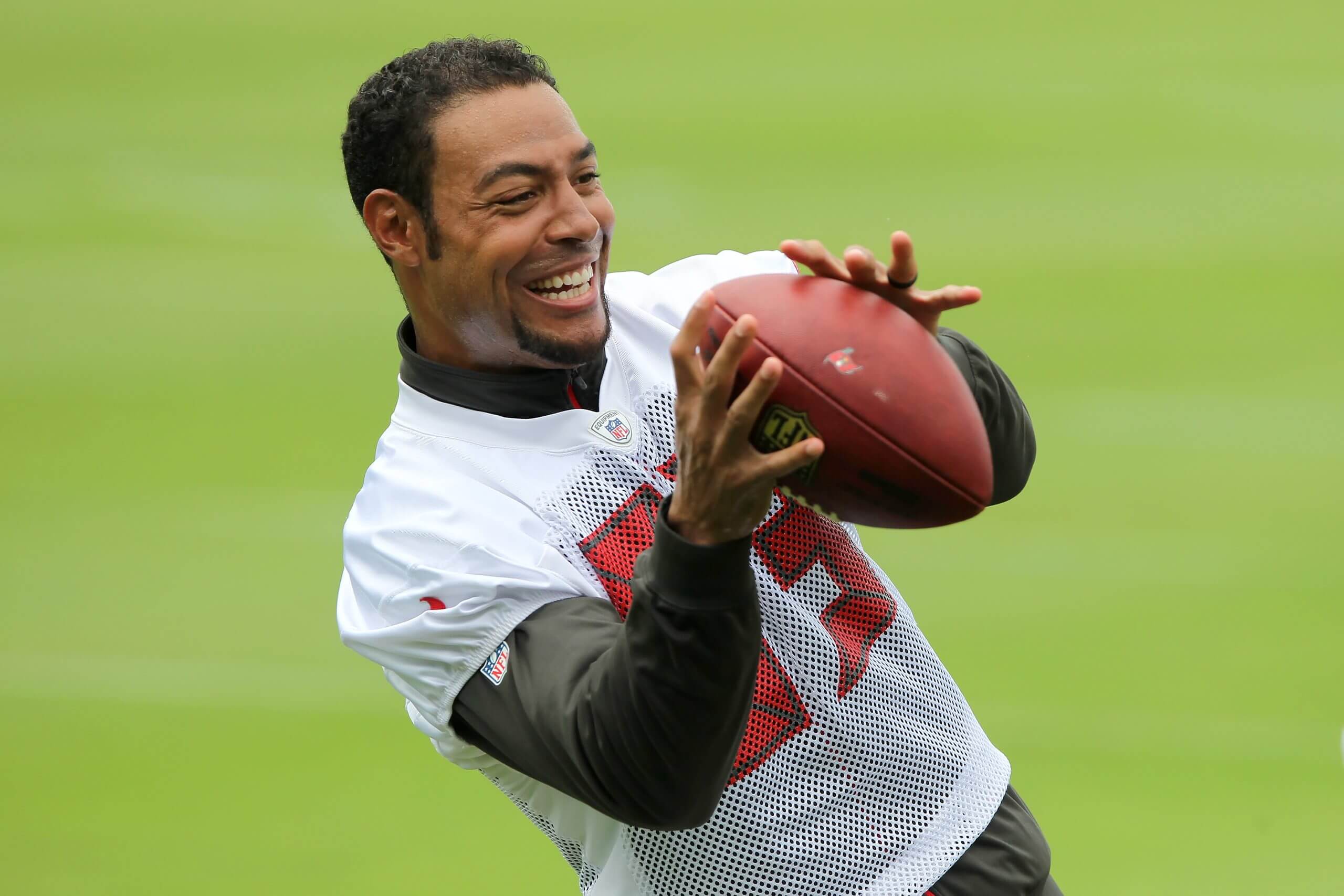 Vincent Jackson, Tampa Bay Buccaneers wide receiver, catching a pass in practice in 2016.