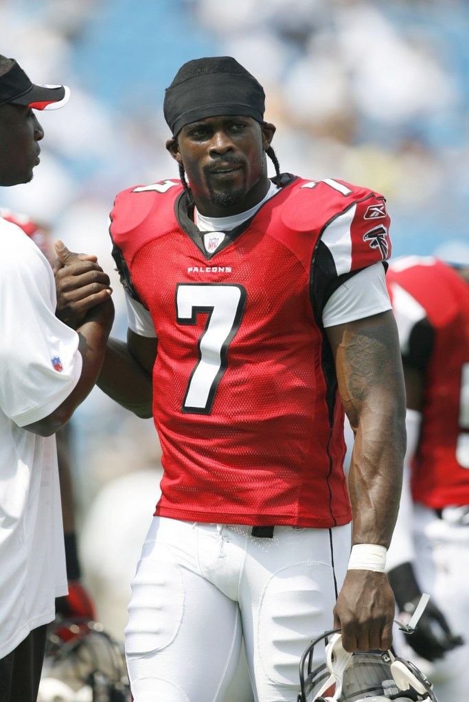 Atlanta Falcons QB Michael Vick (7) on sidelines during game vs Carolina Panthers, Charlotte, NC 9/10/2006 
