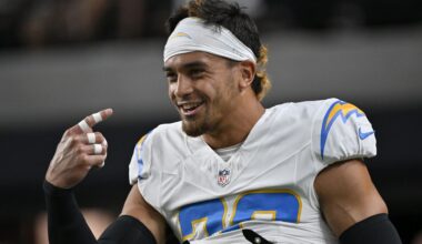 Los Angeles Chargers safety Alohi Gilman, seen before a game against the Las Vegas Raiders on Sep 15. The Chargers reportedly traded the Laie native to the Baltimore Ravens on Tuesday.