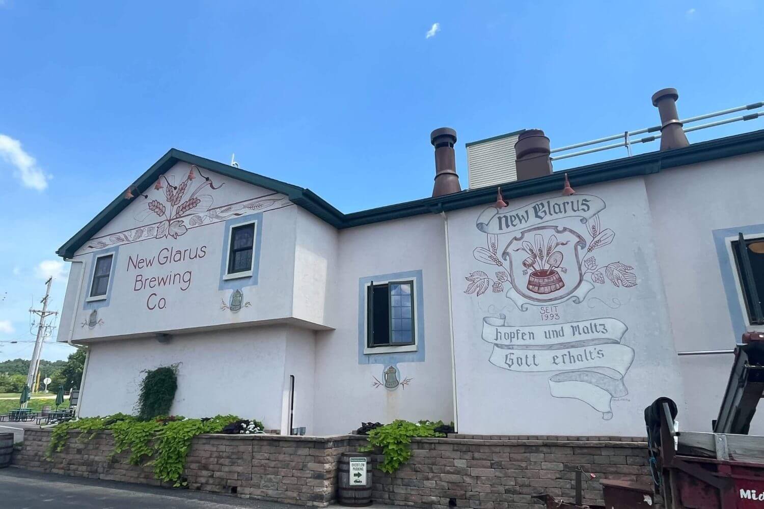 The exterior of New Glarus Brewing Company in New Glarus, Wis., has a classically German flair.