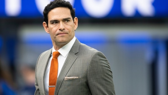 Mark Sanchez walks on the field before an NFL football game between the Los Angeles Rams and the Jacksonville Jaguars(AP)