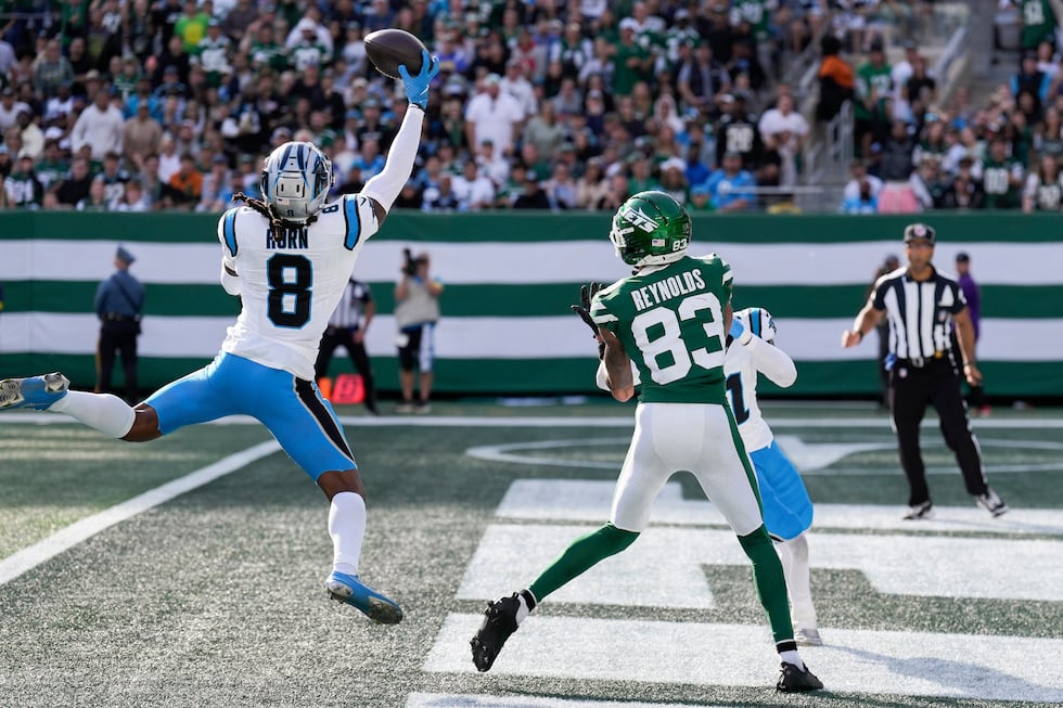 Jaycee Horn (8) had two key interceptions to help the Panthers win their third-straight game...