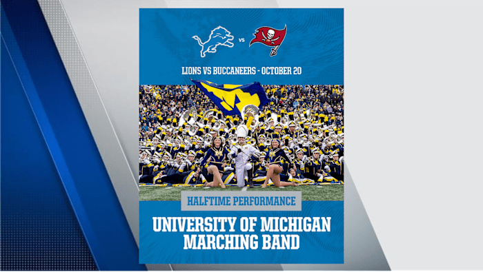 Michigan marching band performs at Detroit Lions-Buccaneers Monday Night Football halftime show