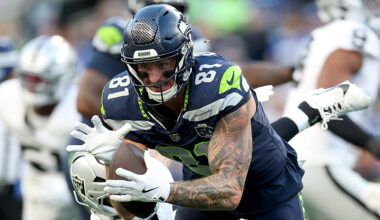 Seattle Seahawks Eric Saubert 2025 preseason Raiders...