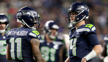 Seattle Seahawks Sam Darnold Jaxon Smith-Njigba handshake Houston Texans 2025...