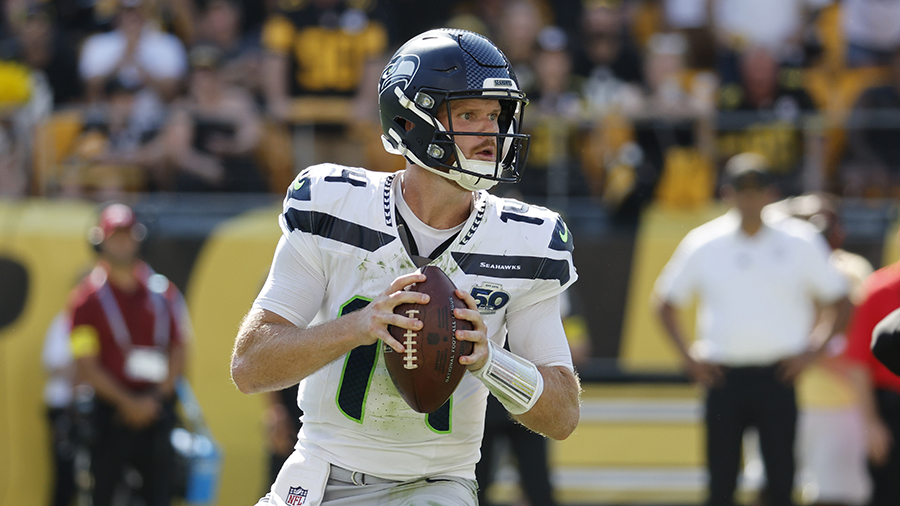 Seattle Seahawks Sam Darnold looks downfield Pittsburgh Steelers 2025...