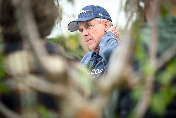 Head coach Sean Payton speaks after practice at the Tottenham Hotspur Football Club Training Ground in Enfield, England on Wednesday, Oct. 8, 2025. (Photo by AAron Ontiveroz/The Denver Post)
