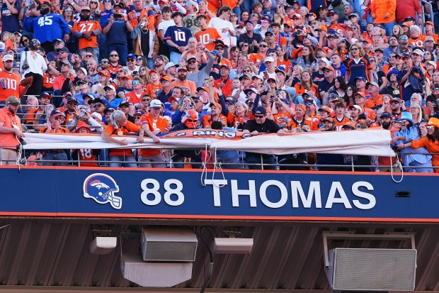The Denver Broncos Ring of Fame plaque for former wide...