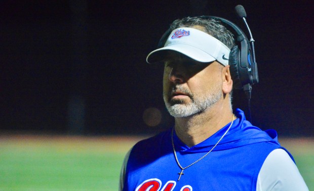 Neshaminy coach Nick Felus walks on the sideline against Pennsbury...