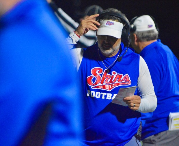 Neshaminy coach Nick Felus walks on the sideline against Pennsbury...