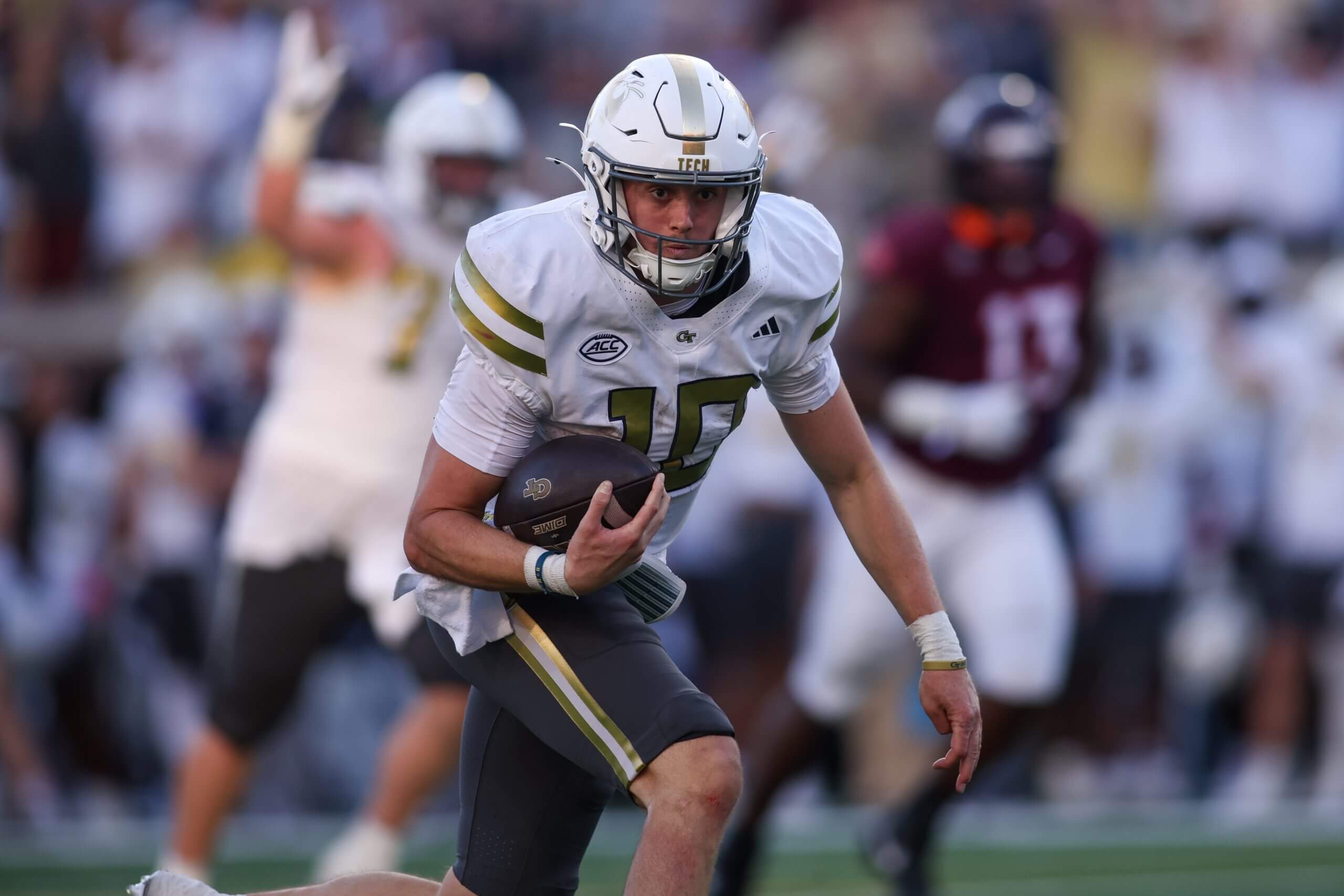 Georgia Tech quarterback Haynes King runs with the football during a win on Saturday at Virginia Tech.