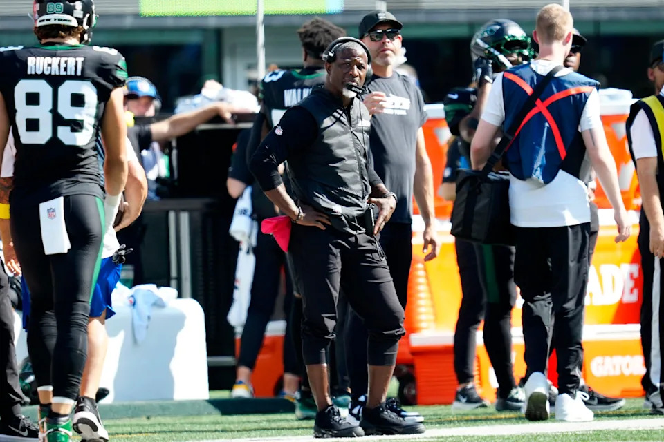 New York Jets Head Coach, Aaron Glenn, is shown during the second quarter, Sunday, October 5, 2025.