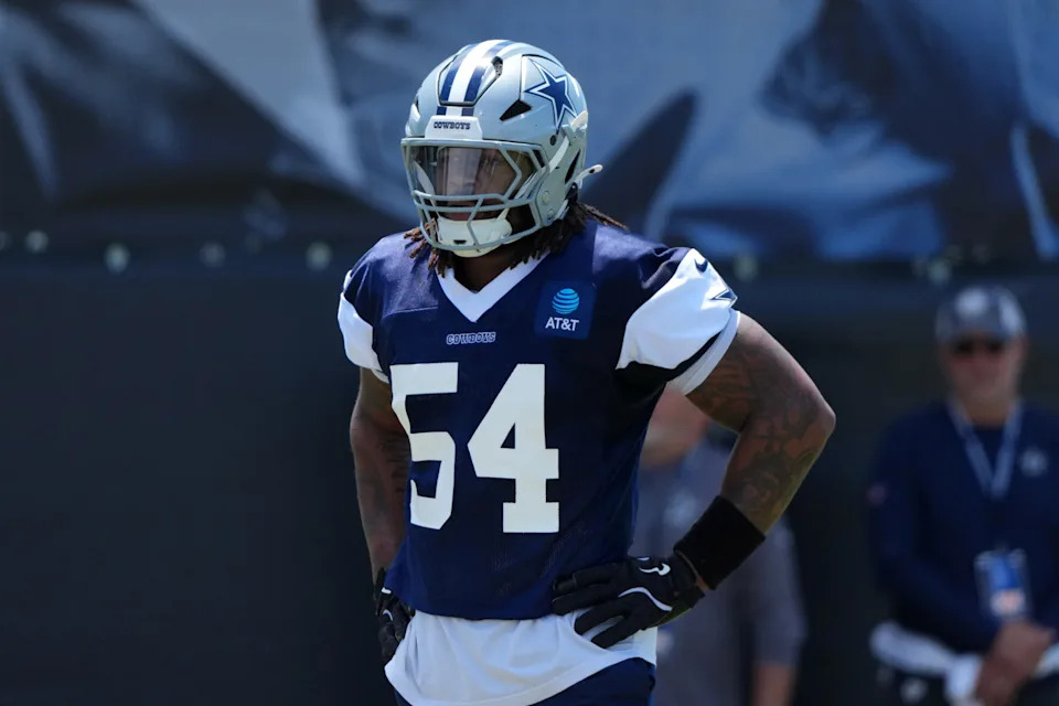 Jul 26, 2025; Oxnard, CA, USA; Dallas Cowboys defensive end Sam Williams (54) at training camp at the River Ridge Fields. Mandatory Credit: Kirby Lee-Imagn Images