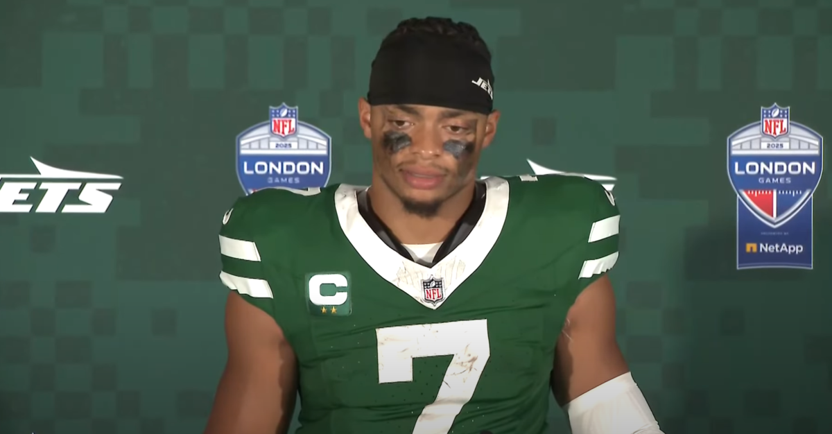 Justin Fields during a postgame press conference