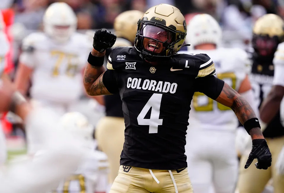 Aug 29, 2025; Boulder, Colorado, USA; Colorado Buffaloes cornerback Preston Hodge (4) reacts to a turnover in the first quarter against the Georgia Tech Yellow Jackets at Folsom Field. Mandatory Credit: Ron Chenoy-Imagn Images