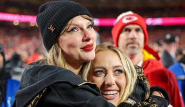 Brittany Mahomes taunts Detroit Lions after husband Patrick's heroics as she celebrates Chiefs win with Taylor Swift
